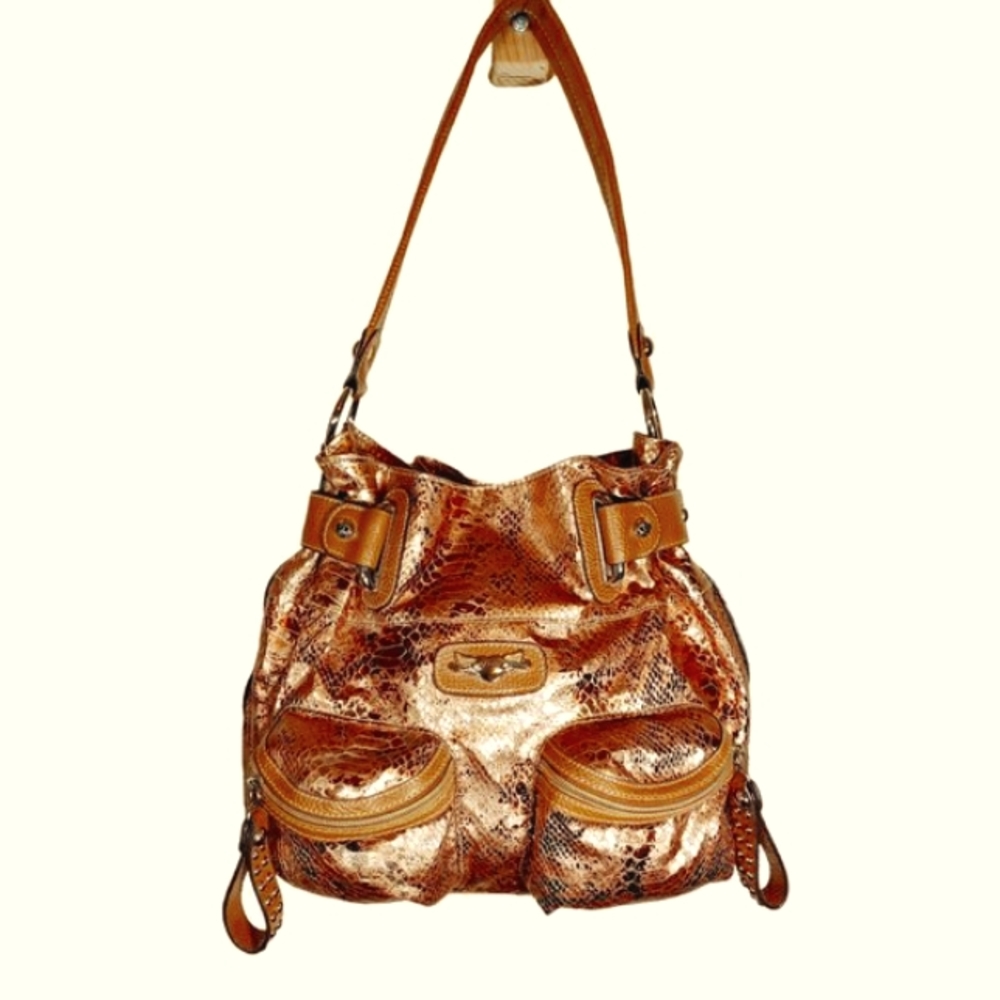 Kathy Van Zeeland Gold Metallic Shoulder Purse Women's Handbag